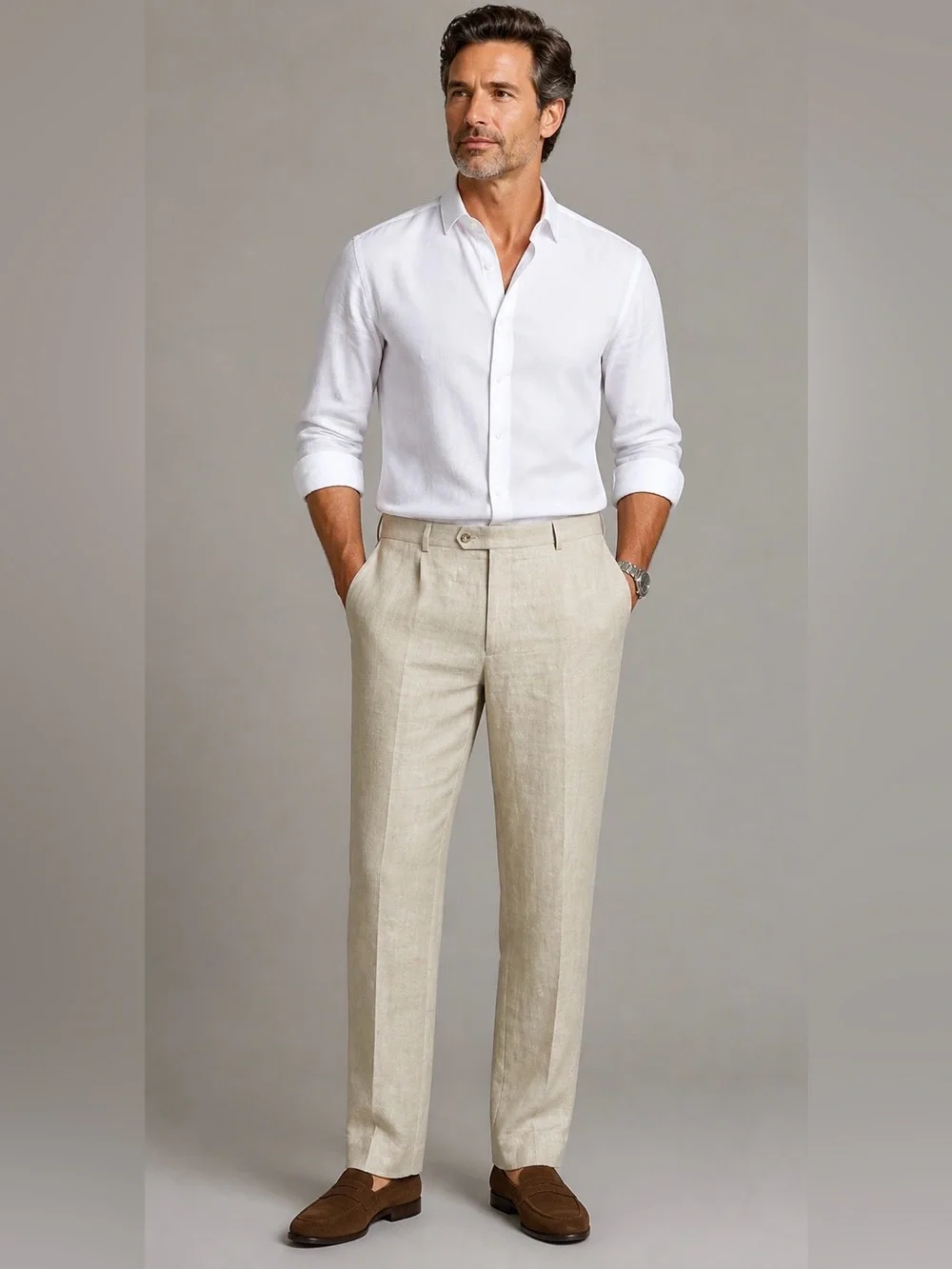 Pronto Uomo Mens 100% Linen Dress Pants Size 40 Beige Beach Wedding Formal Event
